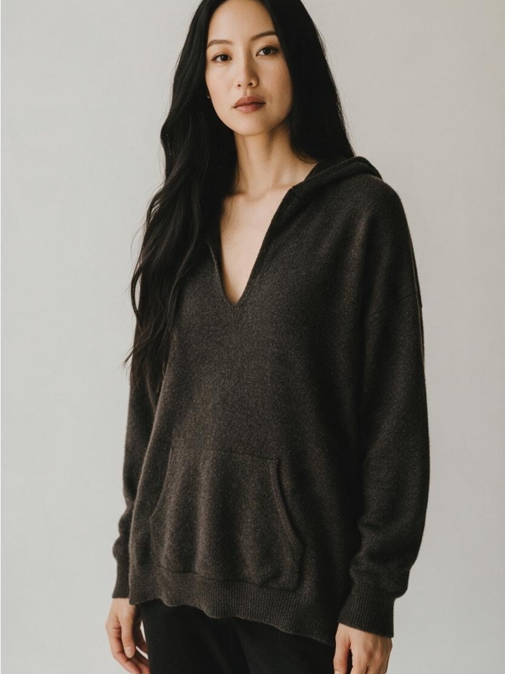 LUSSO GREY CASHMERE HOODED SWEATER SZ LARGE